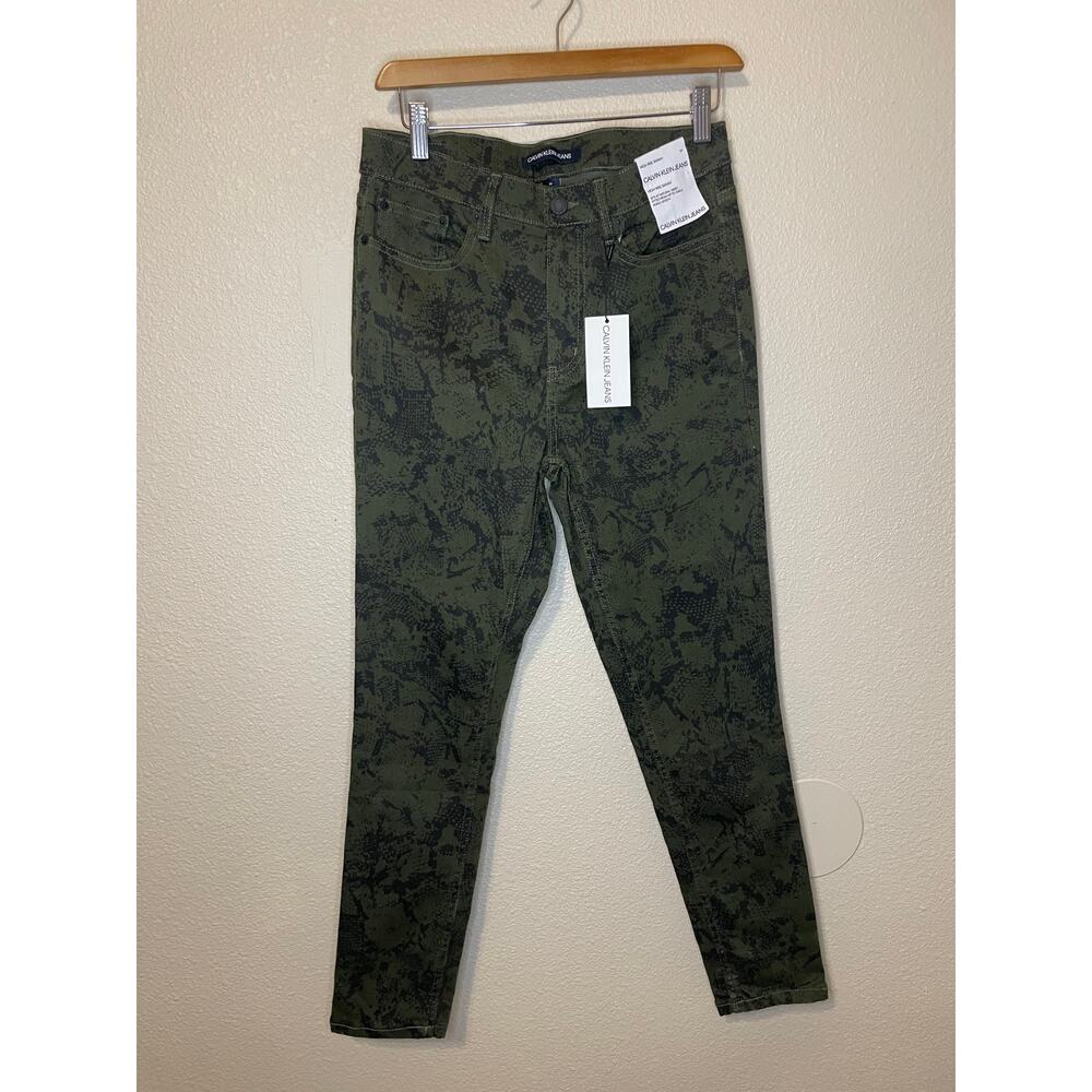 NWT Calvin Klein Jeans High Rise Skinny Stretch Green Sneak Print Jeans Size 29